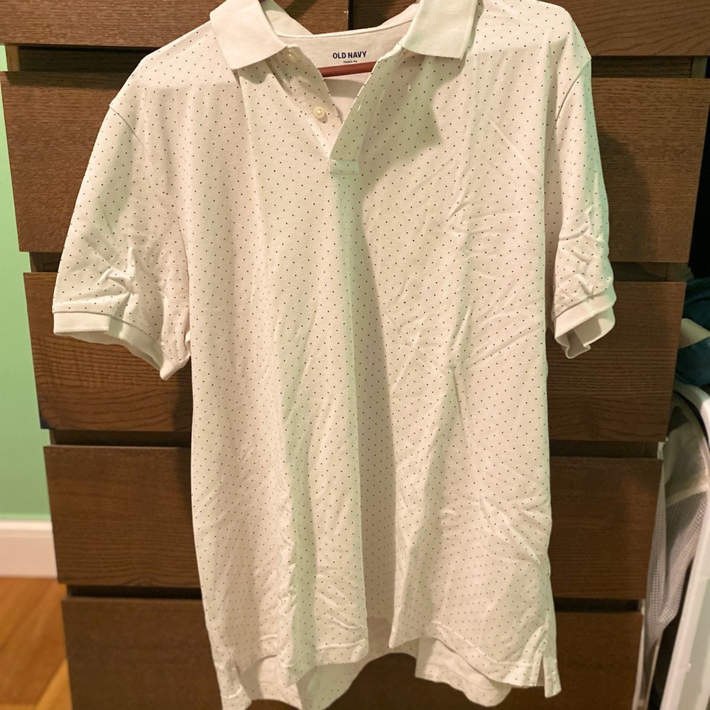 Old Navy White Mini Polka Dot Polo Shirt for Men Classic Fit XXL